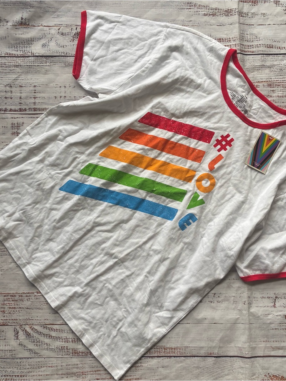 Target Women’s White Rainbow Stripe '#LOVE' Graphic Tee Size 1X LBGTQ Pride